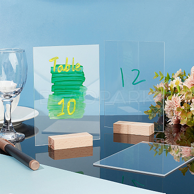 Transparent Acrylic Place Card & Wood Card Holder Set AJEW-WH0342-23-1