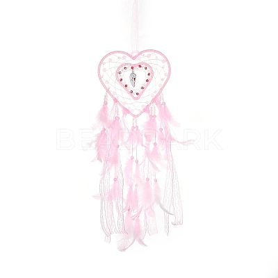 Heart Woven Web/Net with Feather Hanging Ornaments LS-HJEW-G025-12A-1