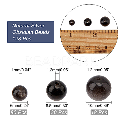128Pcs 3 Size Natural Silver Obsidian Beads G-CA0001-36-1