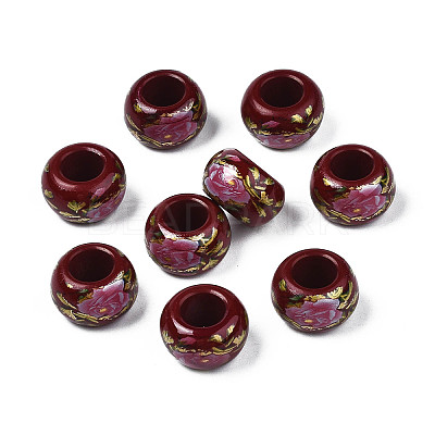 Flower Printed Opaque Acrylic Rondelle Beads SACR-S305-27-F04-1