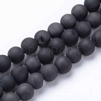 Electroplated Natural Druzy Geode Agate Bead Strands X-G-R345-8mm-53-1