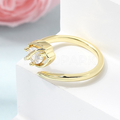 Brass Micro Pave Cubic Zirconia Cuff Open Rings for Women RJEW-L343-01G-02-1
