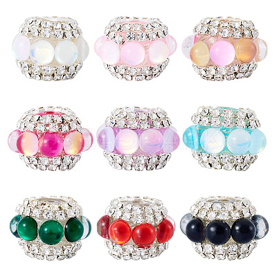 9Pcs 9 Colors Sparkling Acrylic Rhinestone Round Beads OACR-TA0003-92B-1