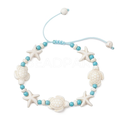 Starfish & Turtle Synthetic Turquoise Beads Braided Bead Bracelets for Women BJEW-JB12130-03-1