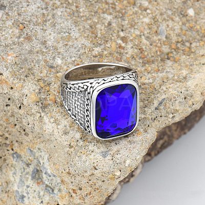 304 Stainless Steel with Natural Lapis Lazuli Finger Rings FS-WG67565-56-1