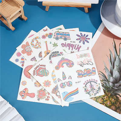 8 Sheets 8 Style Love and Peace Theme Paper Body Art Tattoos Stickers DIY-CP0007-55-1