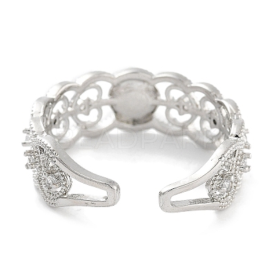Rack Plating Heart Brass Micro Pave Cubic Zirconia Open Cuff Ring Settings X-KK-Z071-26P-1