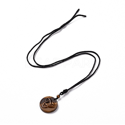 Adjustable Natural Tiger Eye Sailor's Knot Pendant Necklace with Nylon Cord for Women NJEW-L171-02A-1
