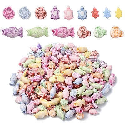 400Pcs 5 Styles Craft Style Acrylic Beads MACR-YW0003-14-1