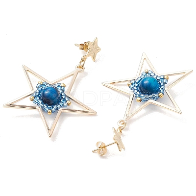 Natural Tiger Eye Star Dangle Stud Earrings EJEW-MZ00356-1