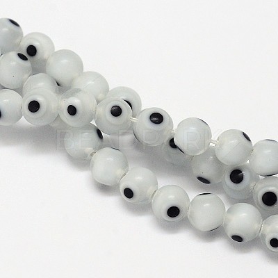 Handmade Evil Eye Lampwork Round Bead Strands LAMP-L055-4mm-13-1