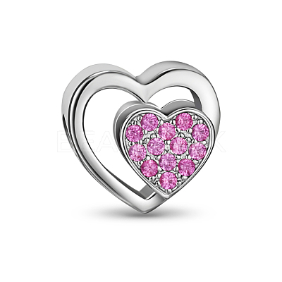 Rhodium Plated 925 Sterling Silver Cubic Zirconia European Beads TS-C-149-1