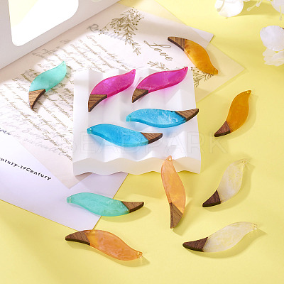 12Pcs 6 Colors Transparent Resin & Walnut Wood Big Pendants RESI-TA0003-44-1