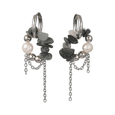 Natural Eagle Eye Stone Chips Drop Earrings EJEW-TA00817-04-1