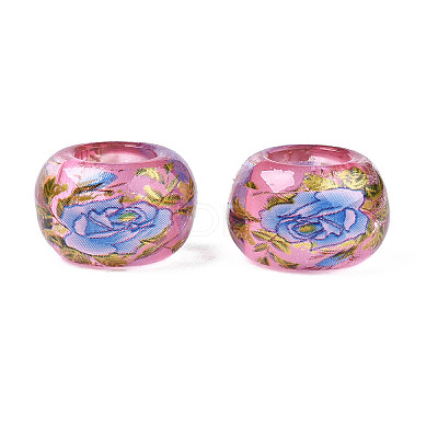 Flower Printed Transparent Acrylic Rondelle Beads TACR-S160-01-E02-1