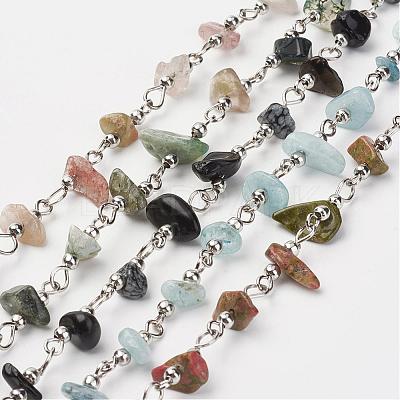 Natural Gemstone Chips Handmade Beaded Chains AJEW-JB00281-1
