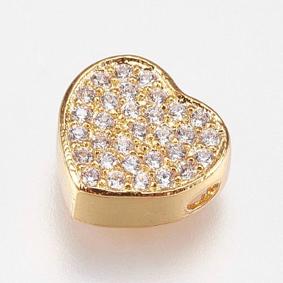 Brass Micro Pave Cubic Zirconia Beads KK-I614-055G-1