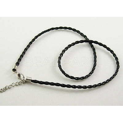 Platinum Plated Imitation Leather Necklace Cord X-NFS001Y-1