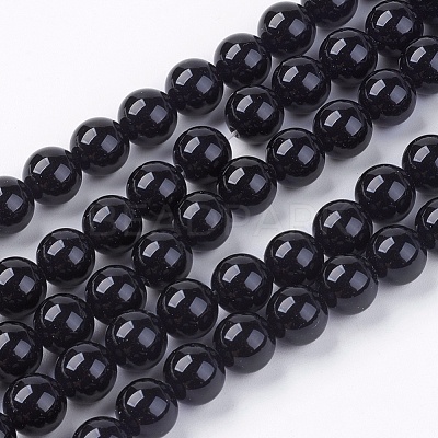 Natural Black Onyx Round Beads Strand G-L087-8mm-01-1