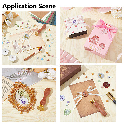Brass Wax Seal Stamp with Wood Handle AJEW-WH0412-0010-1