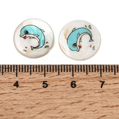 Ocean Printed Natural Freshwater Shell Flat Round Beads SHEL-A006-13A-1