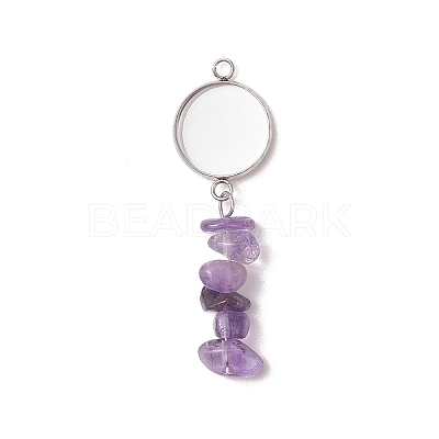 304 Stainless Steel & Natural Mixed Gemstone Pendant Cabochon Settings AJEW-JB01572-1