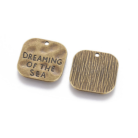 Hammered Square Carved Word Dreaming of the Sea Tibetan Style LS-PALLOY-A15333-AB-1