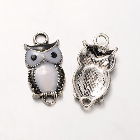 Owl Antique Silver Tone Alloy Rhinestone Enamel Pendants ENAM-N041-01E-1