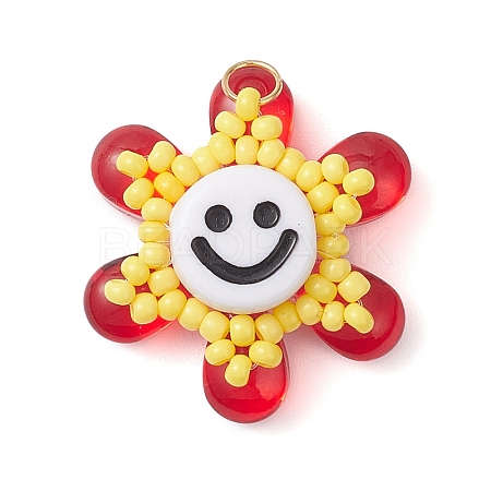 Glass Seed Beaded Sunflower Pendants PALLOY-MZ01014-03-1