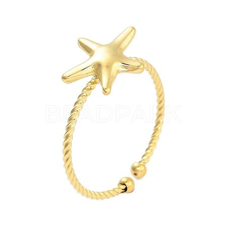 Real 18K Gold Plated 304 Stainless Steel Open Cuff Rings for Women RJEW-B061-02G-06-1