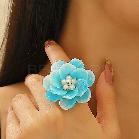 Plastic & Imitation Pearl & Brass Finger Rings for Women FS-WG6C53A-02-1