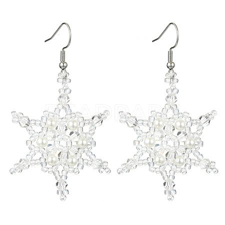 Christmas Snowflake Glass Seed Braided Dangle Earrings EJEW-MZ00236-01-1