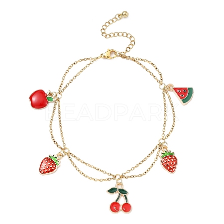 Alloy Enamel Fruit Charm Anklet AJEW-AN00560-02-1