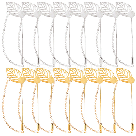 40Pcs 2 Styles Leaf Stainless Steel Round Tray Stick Lapel Pins JEWB-SC0001-75A-1