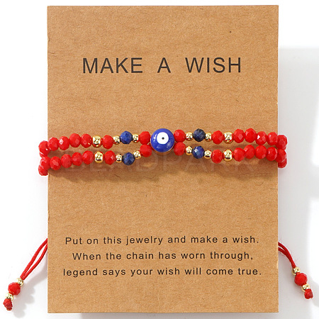 Handmade Glass & Natural Lapis Lazuli Rondelle Beaded Multi-layered Braided Bead Bracelets LO5991-6-1