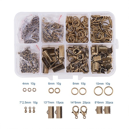 Jewelry Basics Class Kit Antique Bronze Lobster Clasp Jump Rings Alloy Drop End Pieces Ribbon Ends Mix 8 Style in In A Box FIND-PH0002-01AB-NF-B-1