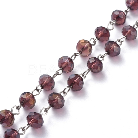 Handmade Electroplate Glass Beaded Chains AJEW-JB00529-01-1