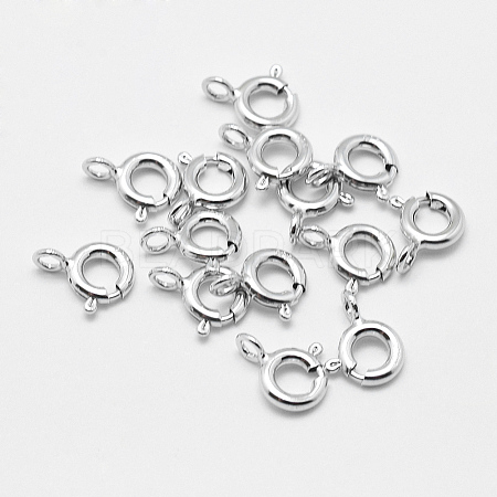 Anti-Tarnish Rhodium Plated 925 Sterling Silver Spring Ring Clasps STER-K167-076B-P-1