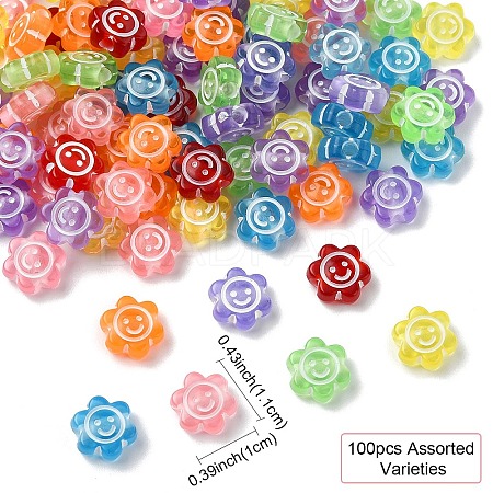 100Pcs Smiling Face Transparent Acrylic Beads MACR-YW0003-47A-1
