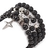 4Pcs 4 Style Natural Silver Obsidian & Lava Rock Stretch Bracelets Set BJEW-JB09480-5