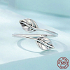 Leaf Rhodium Plated 925 Sterling Silver Cuff Rings for Women FS-WG878D5-01-2