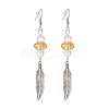 Feather with Round Beads Long Dangle Earrings for Girl Women EJEW-JE04681-04-1