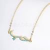 Cubic Zirconia Wave Pendant Necklace with Golden Brass Chains RP3424-1-4