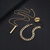 Alloy Cuboid Pendant Necklaces & Curb Chain Bracelets & Rings Sets FS-WG20982-03-1