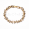 Clear Cubic Zirconia Flower Link Chain Bracelet BJEW-F437-01G-1