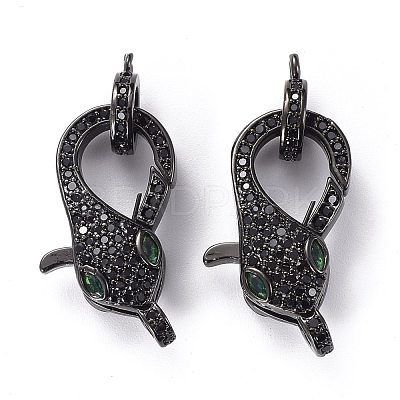 Brass Micro Pave Black & Green Cubic Zirconia Lobster Claw Clasp ZIRC-Z011-19EB-1