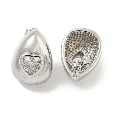 Brass Micro Pave Cubic Zirconia Stud Earrings for Women EJEW-E312-01E-P-1
