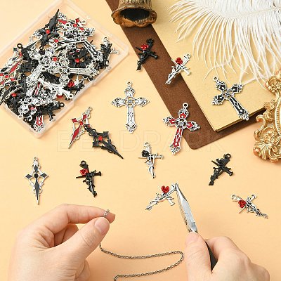 48Pcs 12 Styles Tibetan Style Alloy Pendants FIND-CJ0005-16-1