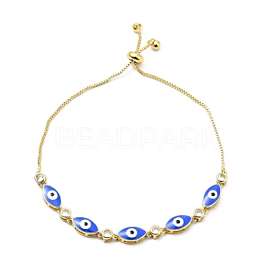 Clear Cubic Zirconia & Enamel Horse Eye Links Slider Bracelet BJEW-A127-01G-1