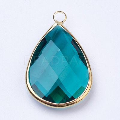 Golden Tone Brass Glass Teardrop Pendants GLAA-M006-A-03G-1